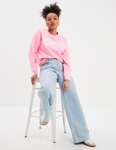Sweat col rond manches longues Creeks rose fluo femme