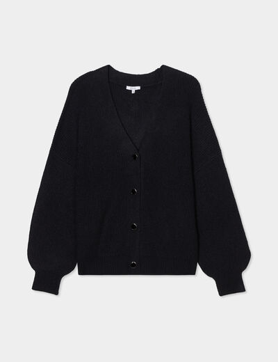 Gilet col en V boutonné manches longues noir femme grande taille