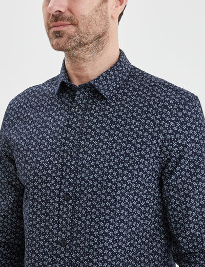 Chemise droite imprimée manches longues bleu marine homme