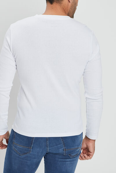 T-shirt manches longues col V blanc homme