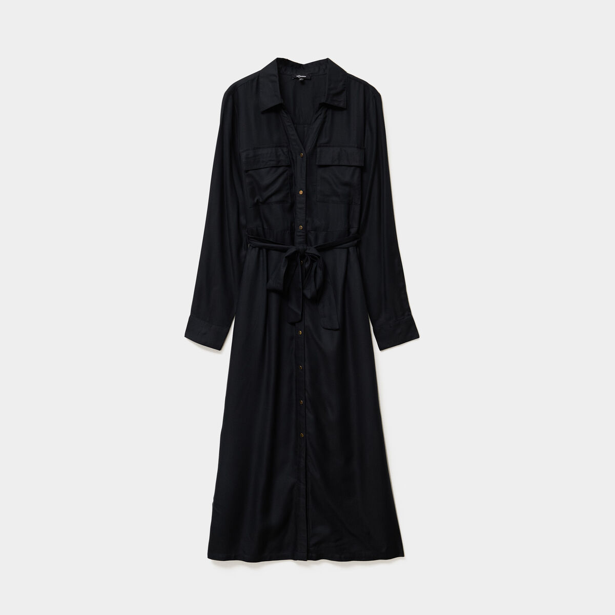 Robe chemise longue ceintur&eacute;e noir femme