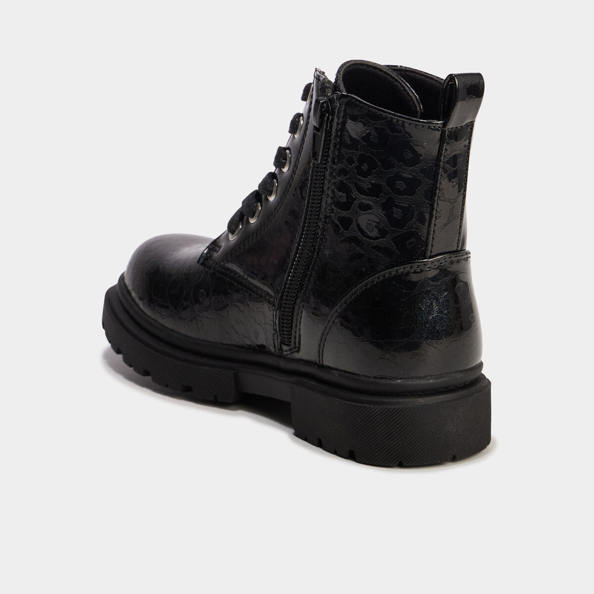 Boots crant&eacute;es vernies &agrave; paillettes noir fille