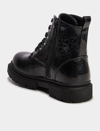 Boots crant&eacute;es vernies &agrave; paillettes noir fille