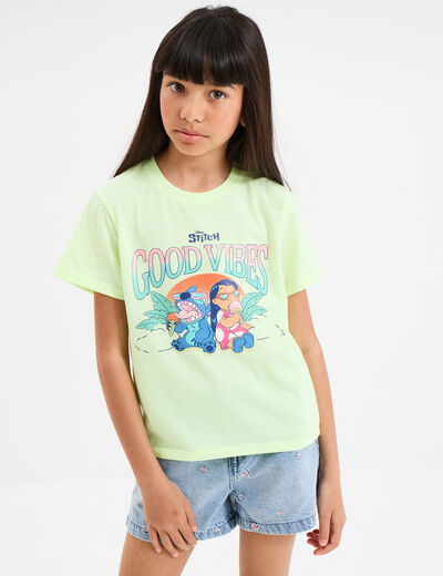T-shirt manches courtes Stitch jaune fluo fille