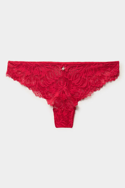 Tanga en dentelle rouge femme