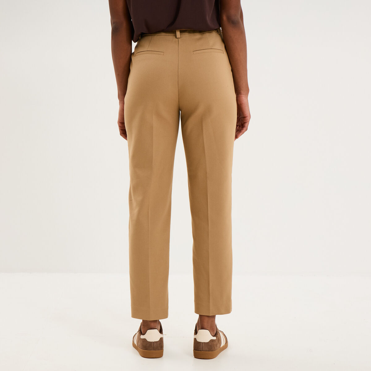 Pantalon chino ceinture amovible beige femme