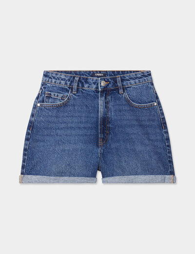 Short en jean mom ourlets retroussés denim stone femme