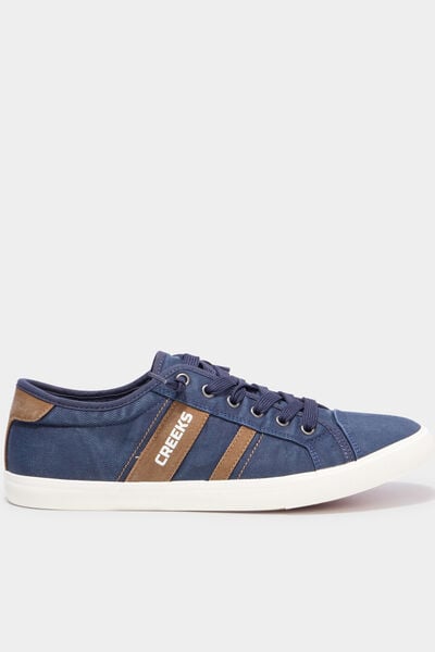 Baskets basses en toile effet denim bleu marine homme