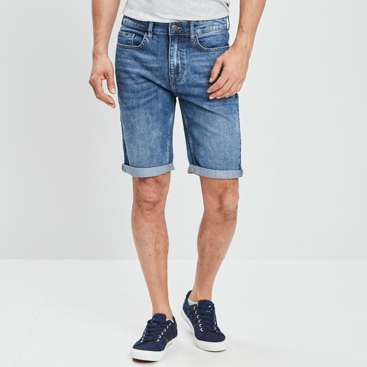 Bermuda stretch droit en jean denim stone homme