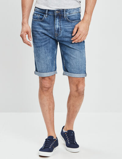 Bermuda stretch droit en jean denim stone homme