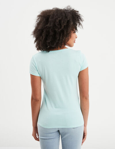 T-shirt coton col rond manches courtes bleu turquoise femme