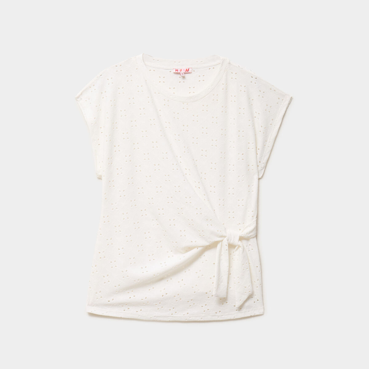 Top broderie anglaise nou&eacute; &agrave; la taille blanc femme