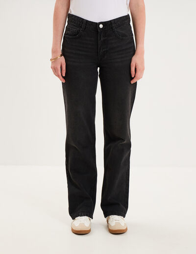 Jean droit taille basse coton denim noir femme