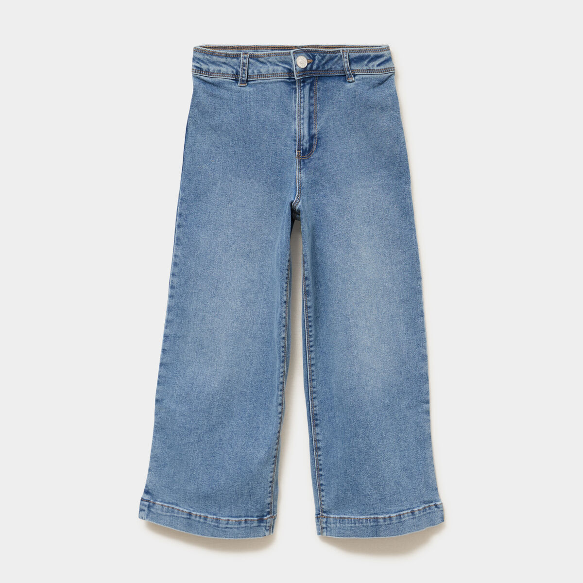 Jean wide leg cropped denim double stone fille