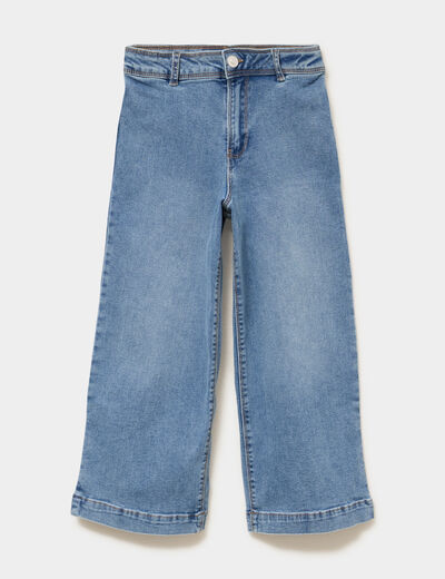Jean wide leg cropped denim double stone fille
