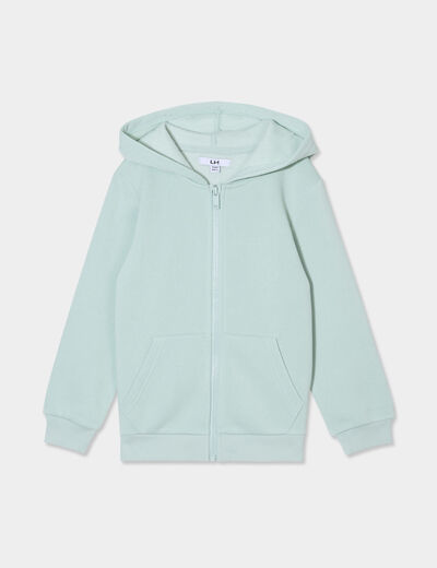 Sweat zipp&eacute; &agrave; capuche molleton vert pastel gar&ccedil;on