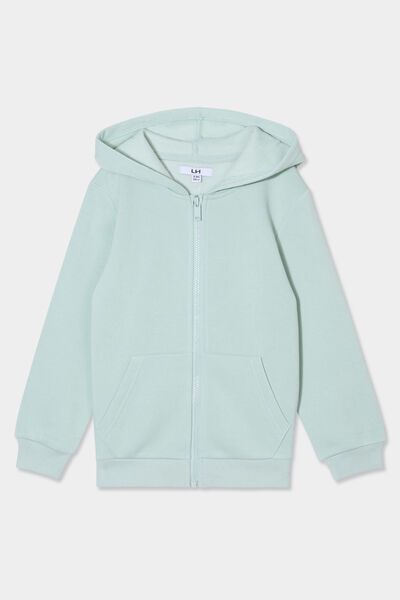 Sweat zipp&eacute; &agrave; capuche molleton vert pastel gar&ccedil;on