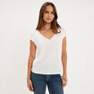 T-shirt col en V ajour&eacute; &eacute;paules et dos blanc femme