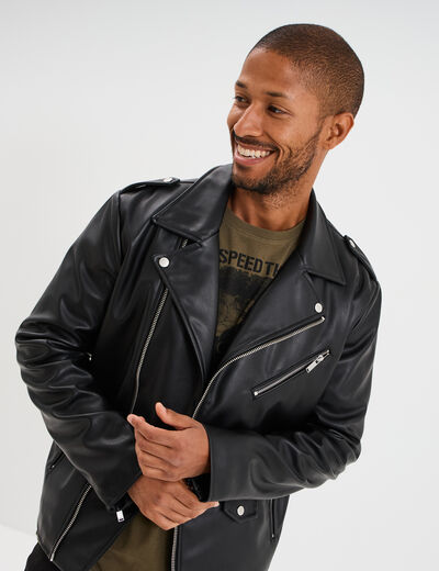 Veste biker simili cuir noir homme