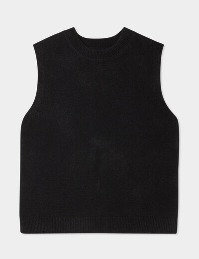 Pull sans manches col rond noir femme