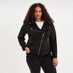 Blouson zipp&eacute; effet su&eacute;dine style biker noir femme grande taille