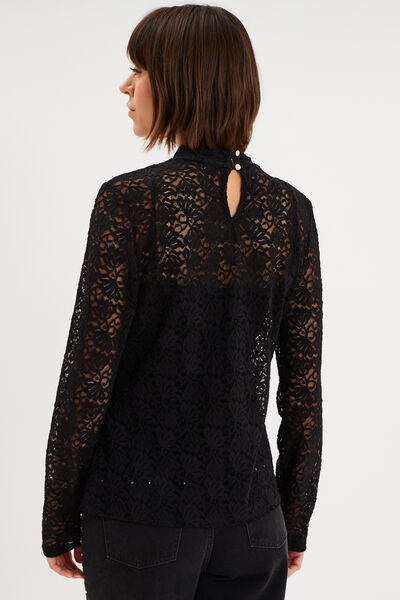 Blouse dentelle col montant noir femme