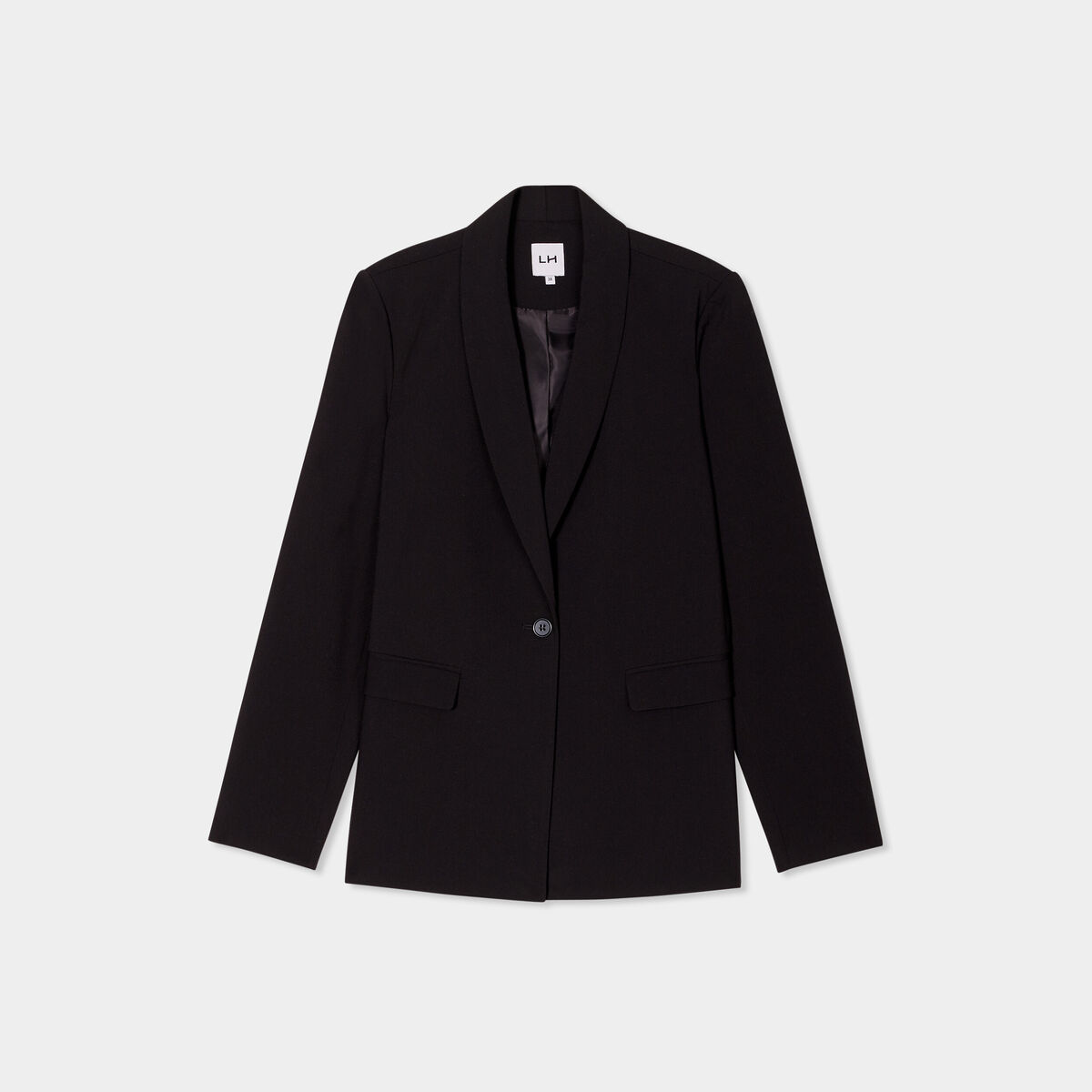 Veste blazer coupe droite col châle noir femme