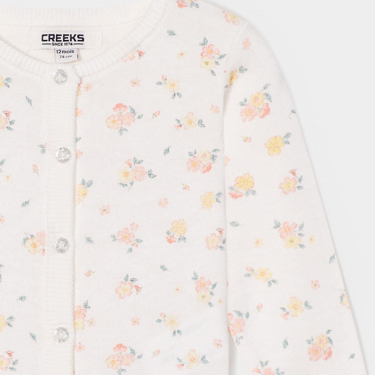 Gilet boutonné à col rond coton ecru bébé fille