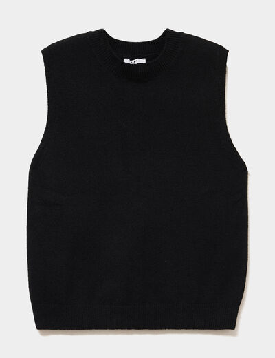 Pull sans manches col rond noir femme