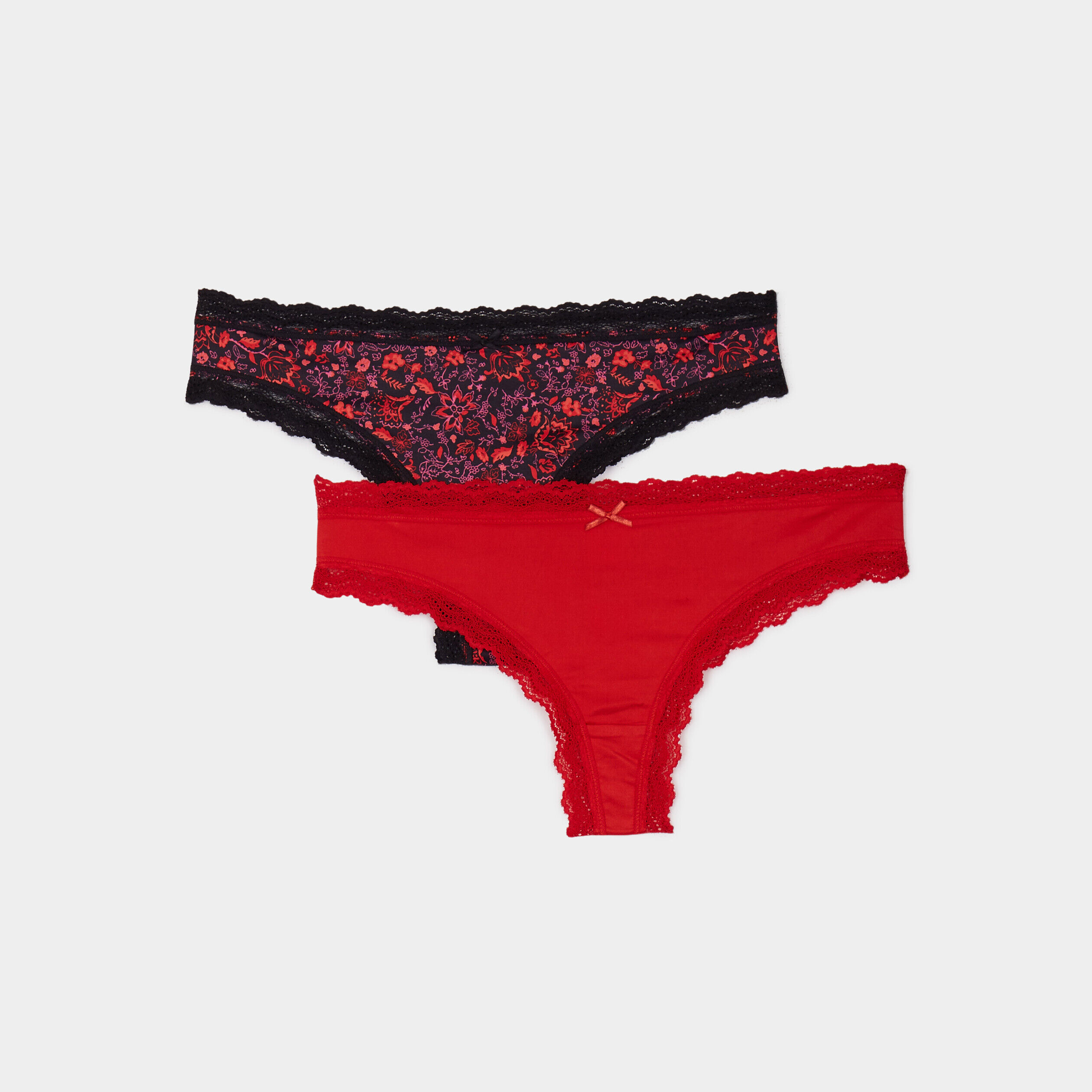 Lot de 2 tangas bords dentelle noir femme LH