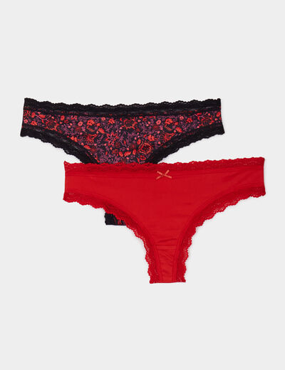 Lot de 2 tangas bords dentelle noir femme