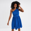 Robe courte asymétrique plissée bleu roi femme