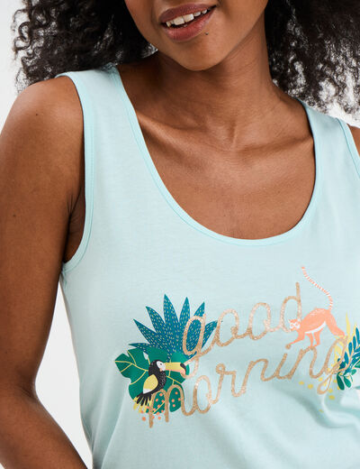 Chemise de nuit sans manches coton bleu turquoise femme