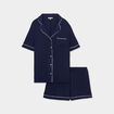 Ensemble pyjama fluide short et chemise bleu marine femme