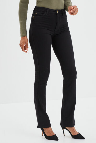 Jeans bootcut liserés métallisés denim noir femme