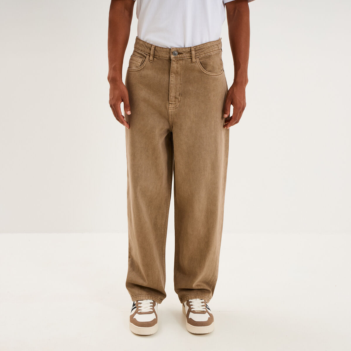 Jean large baggy 5 poches vert kaki homme