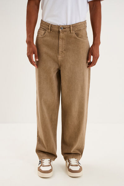 Jean large baggy 5 poches vert kaki homme