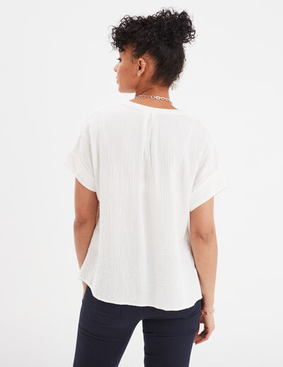 Blouse manches courtes gaze de coton blanc femme