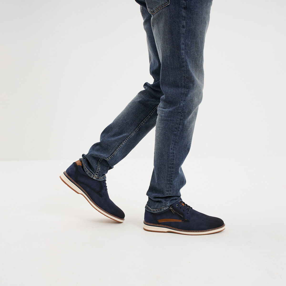 Derbies d&eacute;tails zipp&eacute;s bleu homme