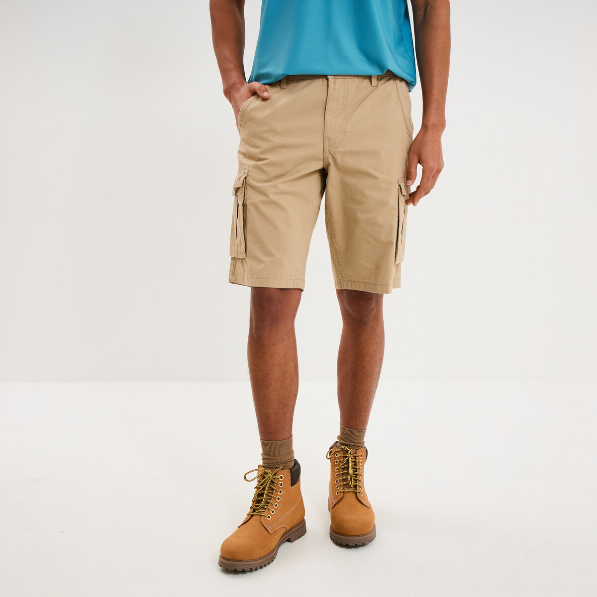 Bermuda short cargo poches &agrave; rabat coton beige homme