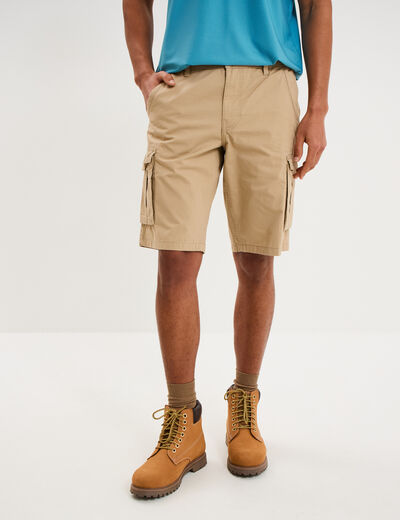 Bermuda short cargo poches &agrave; rabat coton beige homme