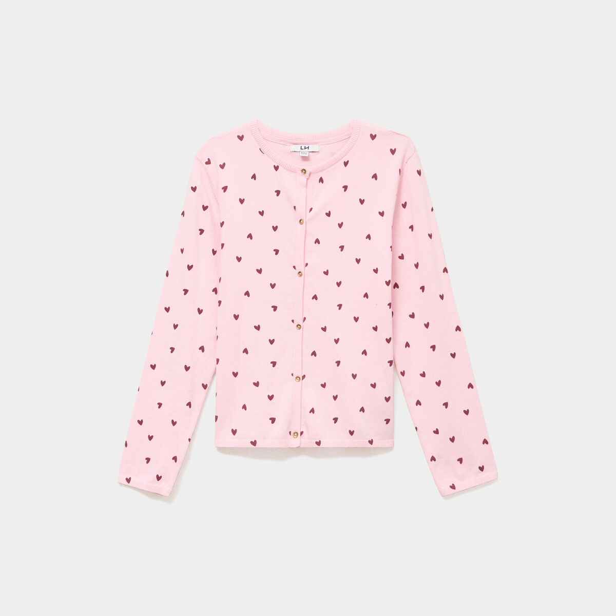 Gilet manches longues &agrave; boutons rose clair fille