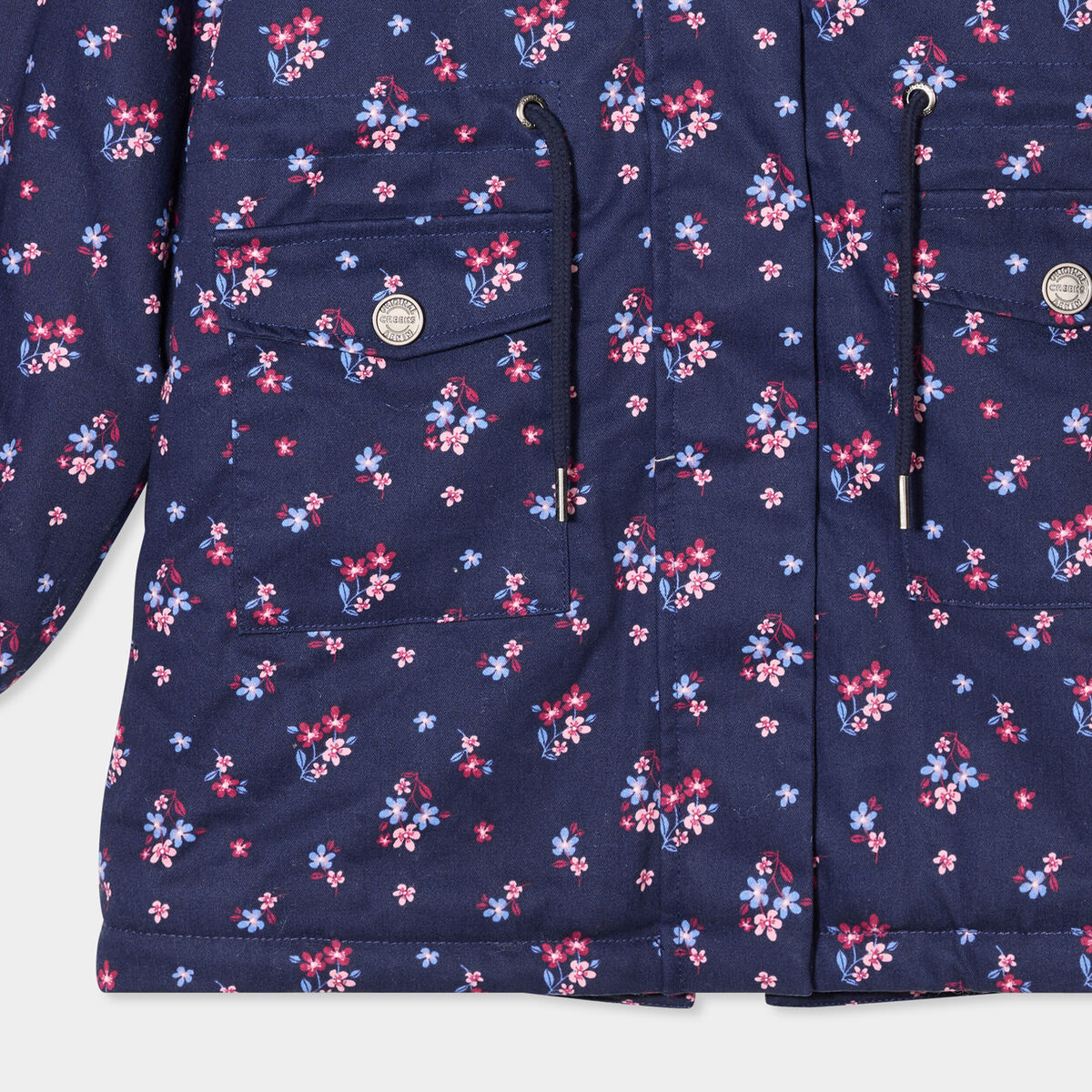 Parka mi-longue capuche doublée bleu marine fille