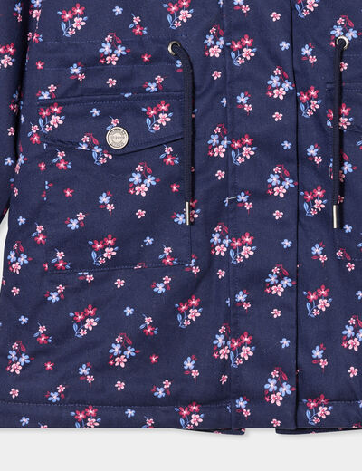 Parka mi-longue capuche doublée bleu marine fille