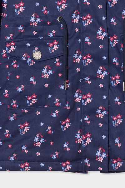 Parka mi-longue capuche doubl&eacute;e bleu marine fille