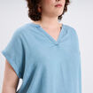 Blouse col tunisien manches courtes bleu clair femme grande taille