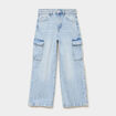 Jean large cargo poches &agrave; rabat coton denim triple stone fille