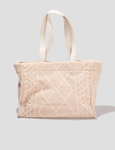 Sac shopper aspect tricoté sable femme