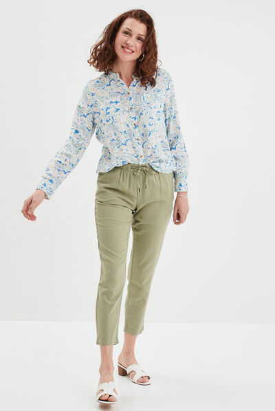 Chemise manches longues col mao multicolore femme