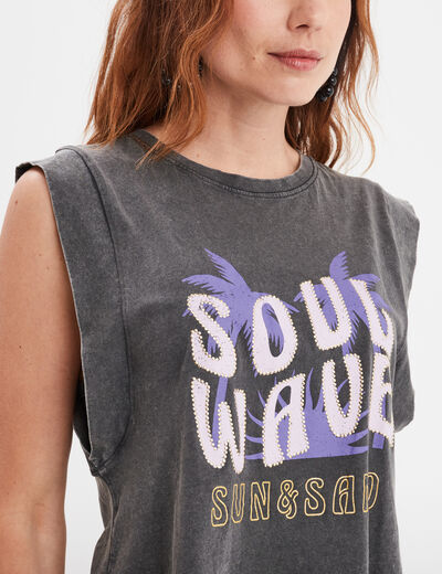 T-shirt manches volantées Liberto noir femme
